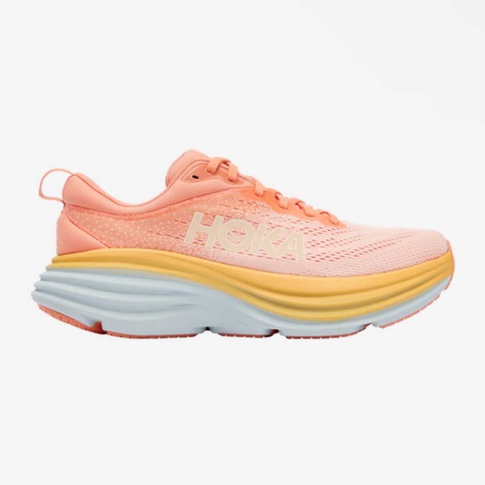 Women's Hoka One One Bondi 8 Running Shoes, Shell/Coral, Size 6